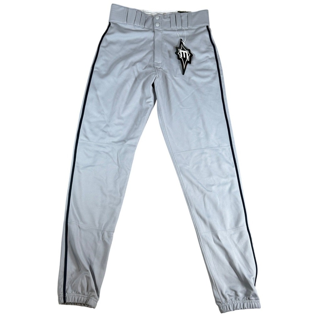 Easton Mens Tapered Baseball Pants Grey Navy Side Stripe Size Small New